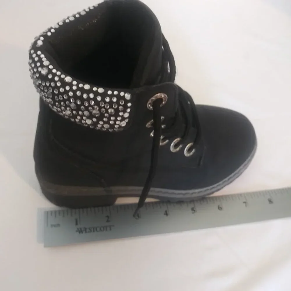 Black and silver rhinestone ankle boots girls size 13